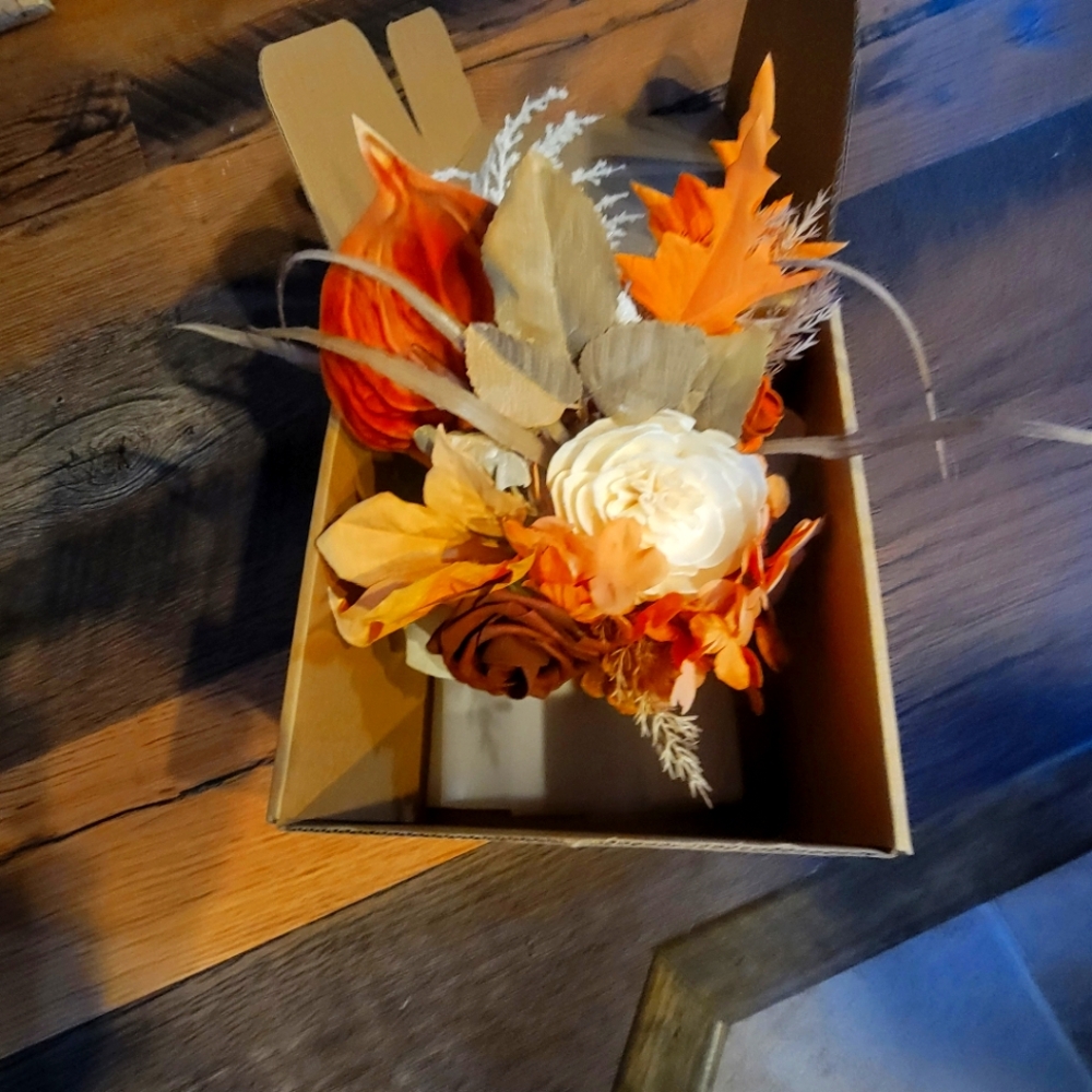 Ling's Moments Autumn Floral Arrangement with Cream and Orange Accents
